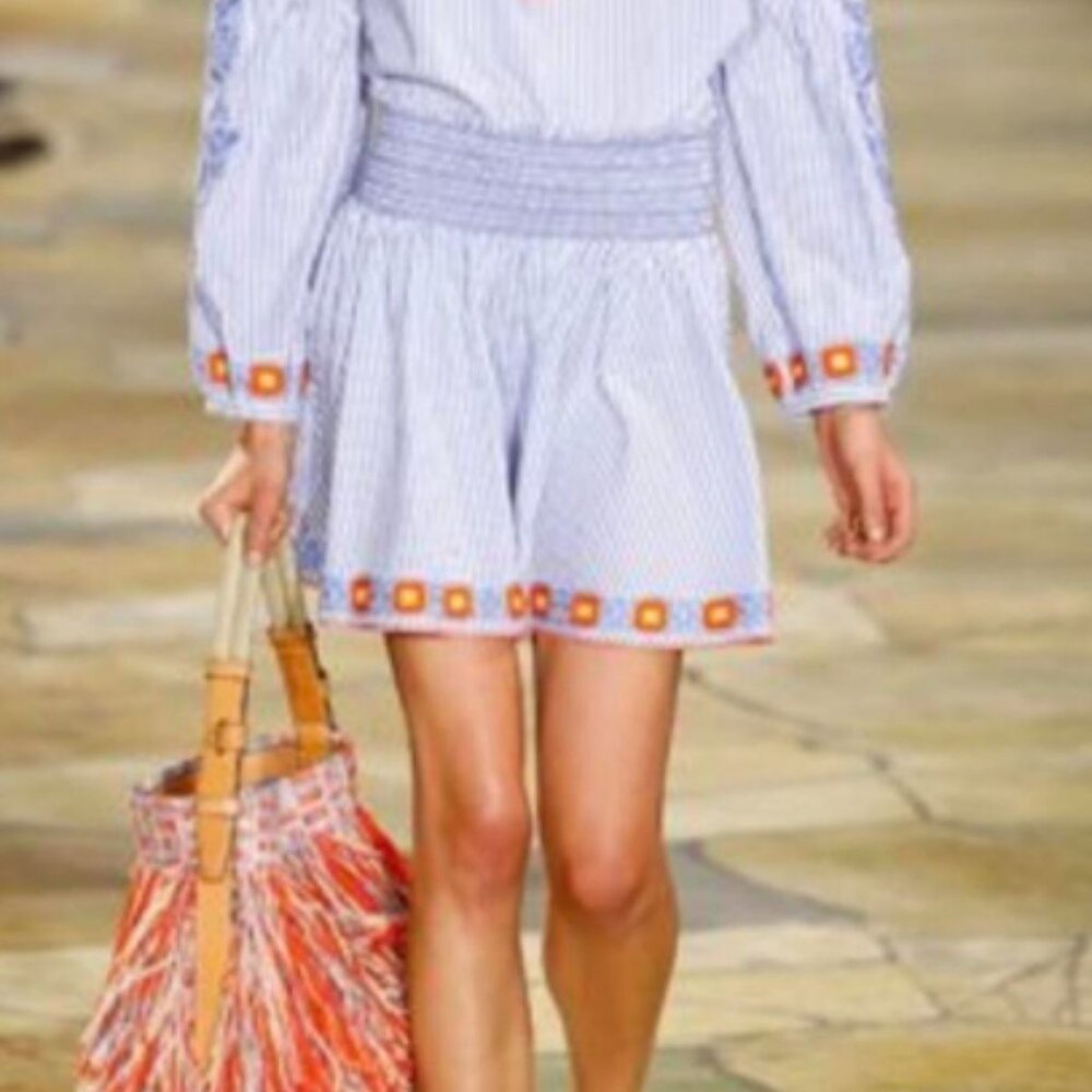 Tory Burch Grace  Embroidered Stripped Skirt- Size Small